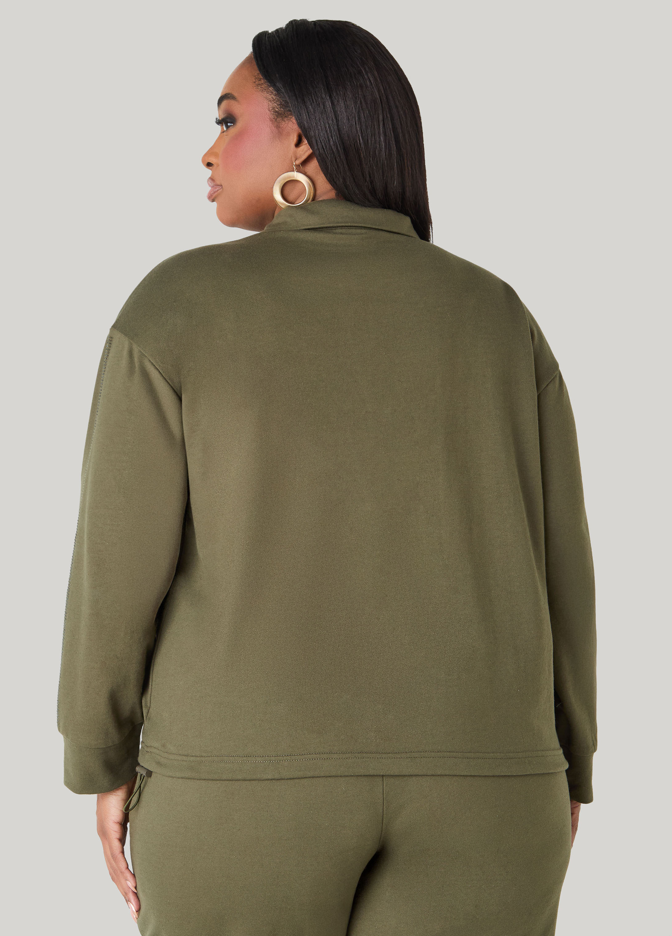 Crystal V Neck Pullover Olive Night | Ashley Stewart