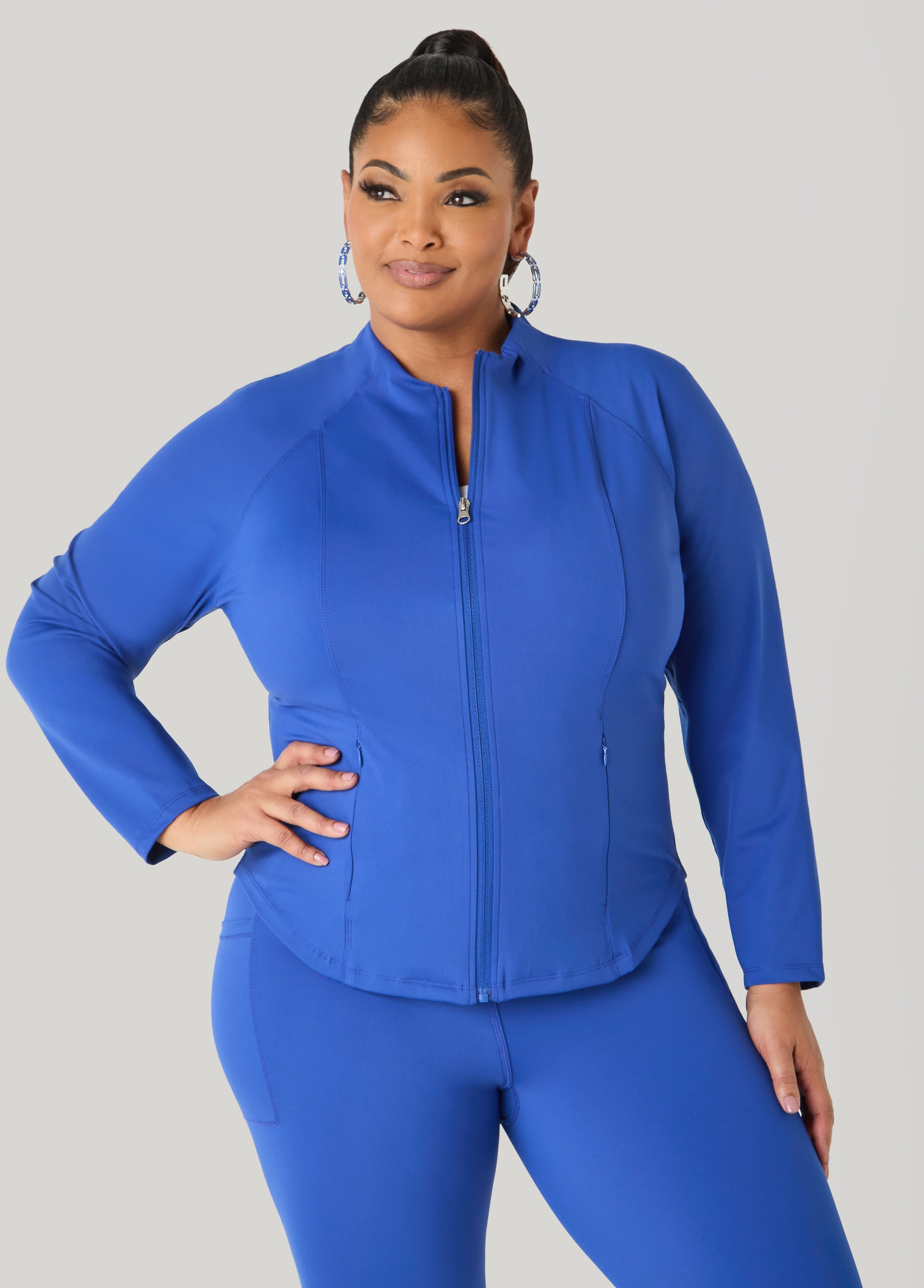 Zip Front Athletic Jacket Burgundy | Ashley Stewart