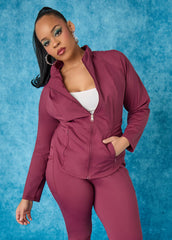 Zip Front Athletic Jacket Burgundy | Ashley Stewart