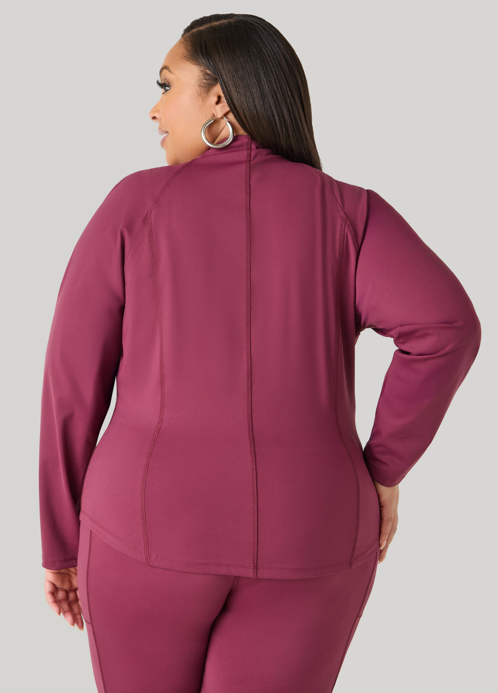 Zip Front Athletic Jacket Burgundy | Ashley Stewart