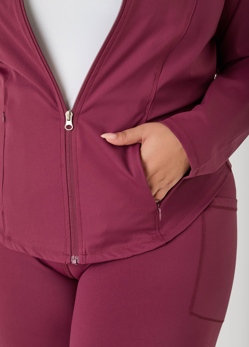 Zip Front Athletic Jacket Burgundy | Ashley Stewart