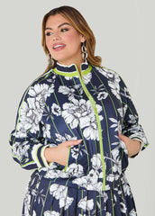 Striped And Floral Track Jacket Peacoat | Ashley Stewart