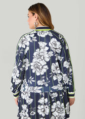 Striped And Floral Track Jacket Peacoat | Ashley Stewart