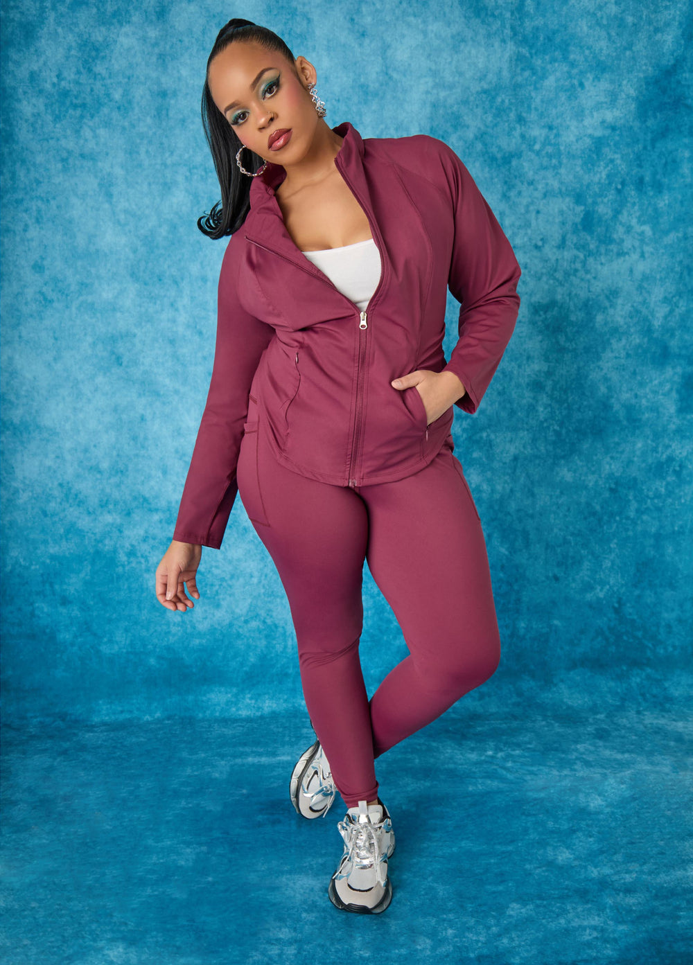 High Rise Athletic Leggings Burgundy | Ashley Stewart