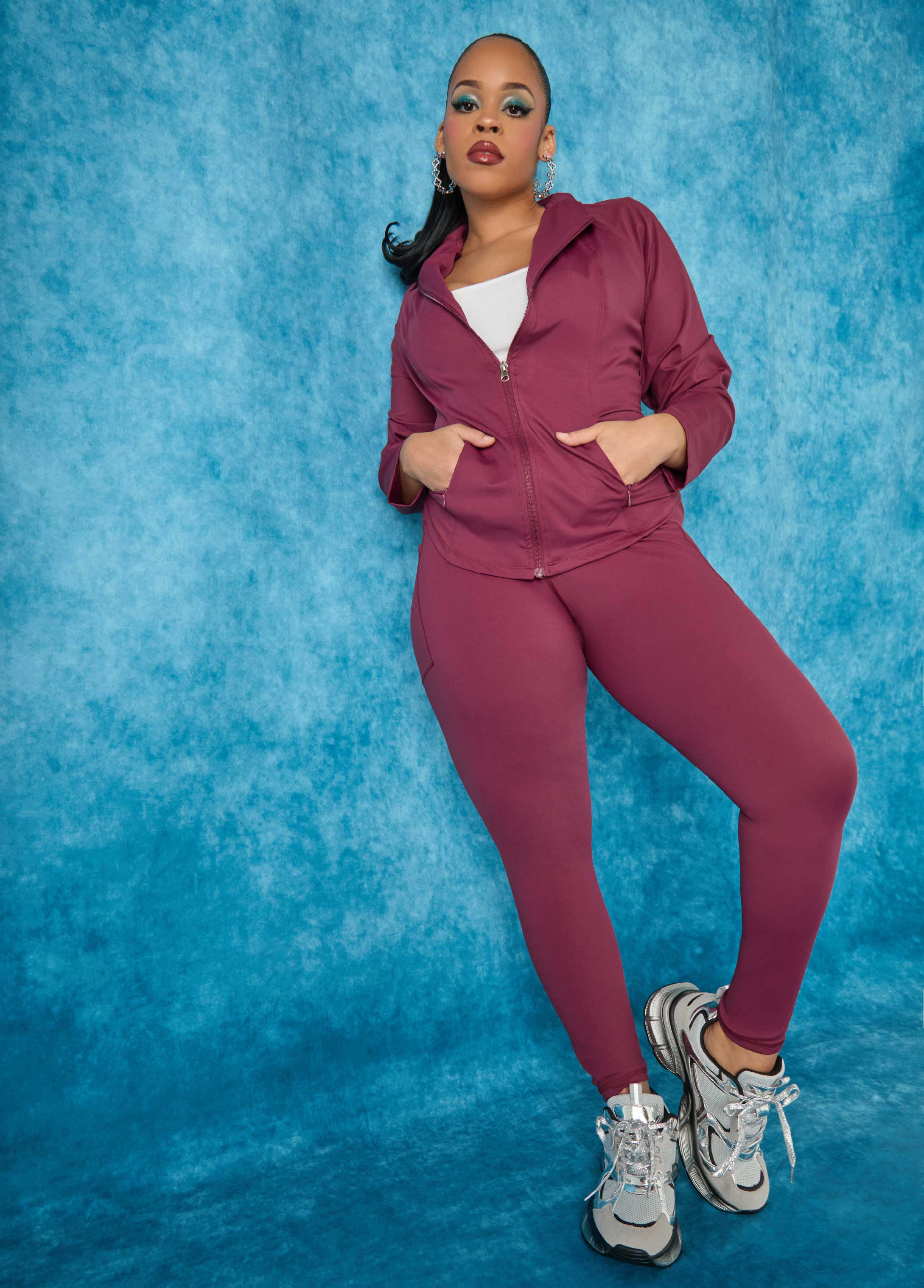 High Rise Athletic Leggings Burgundy | Ashley Stewart