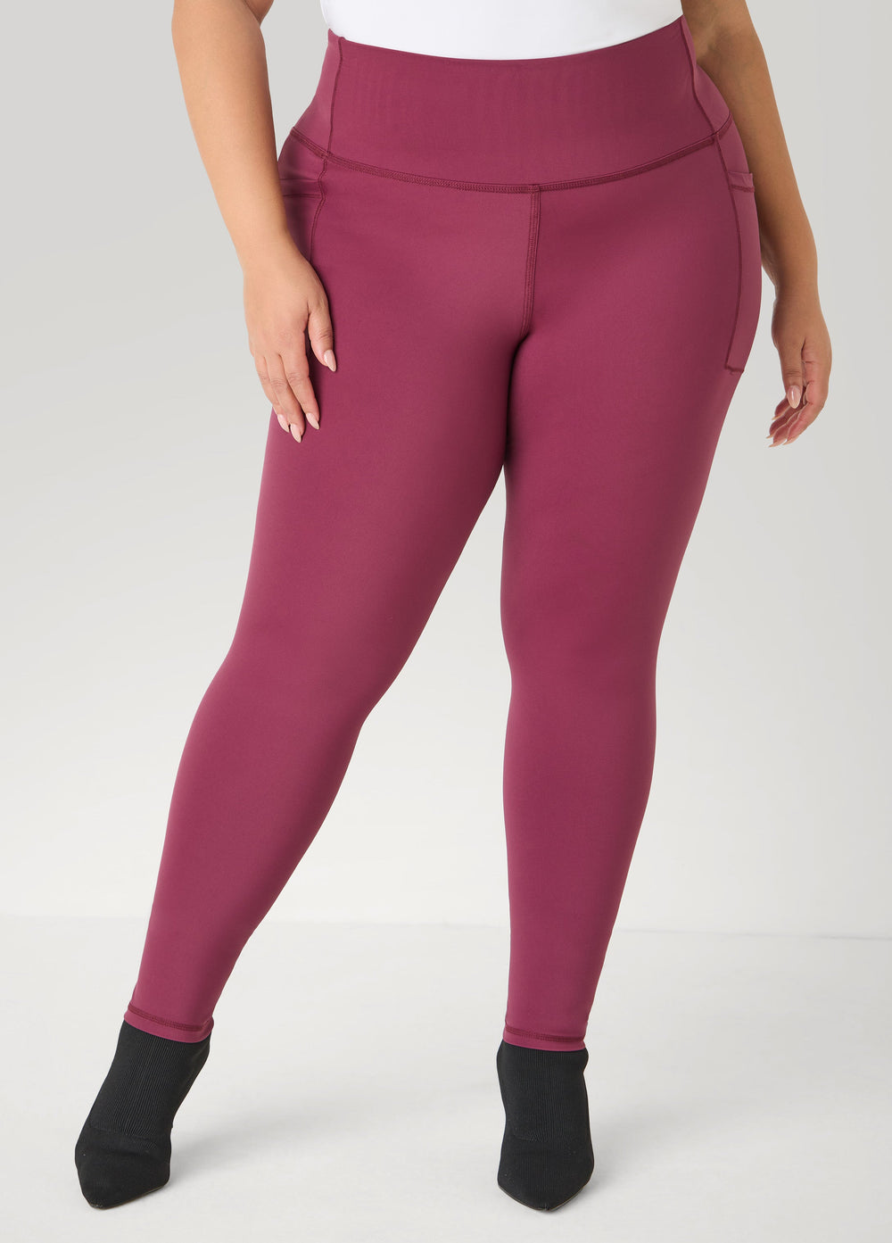 High Rise Athletic Leggings Burgundy | Ashley Stewart