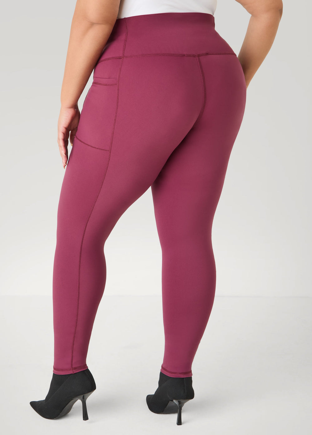 High Rise Athletic Leggings Burgundy | Ashley Stewart