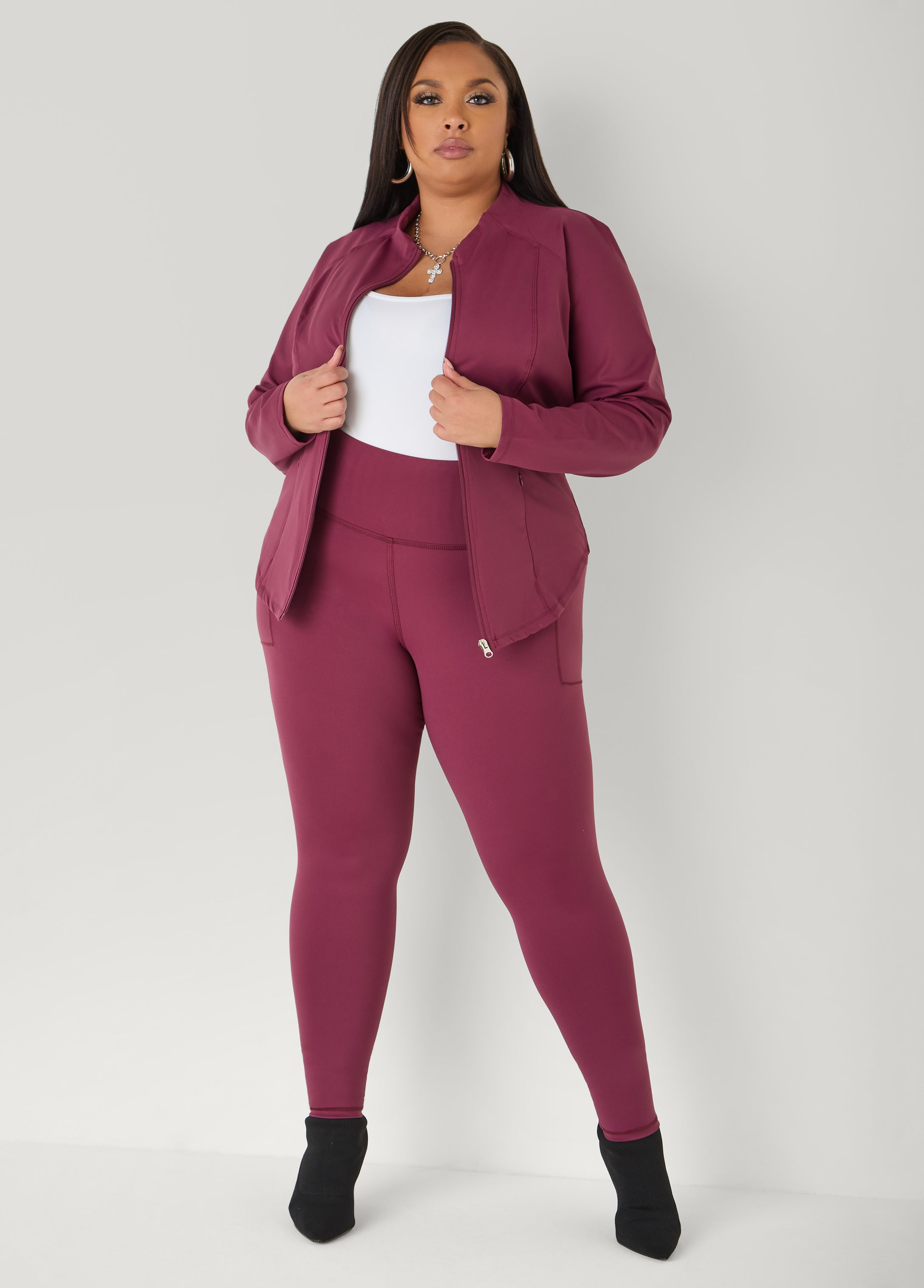 High Rise Athletic Leggings Burgundy | Ashley Stewart
