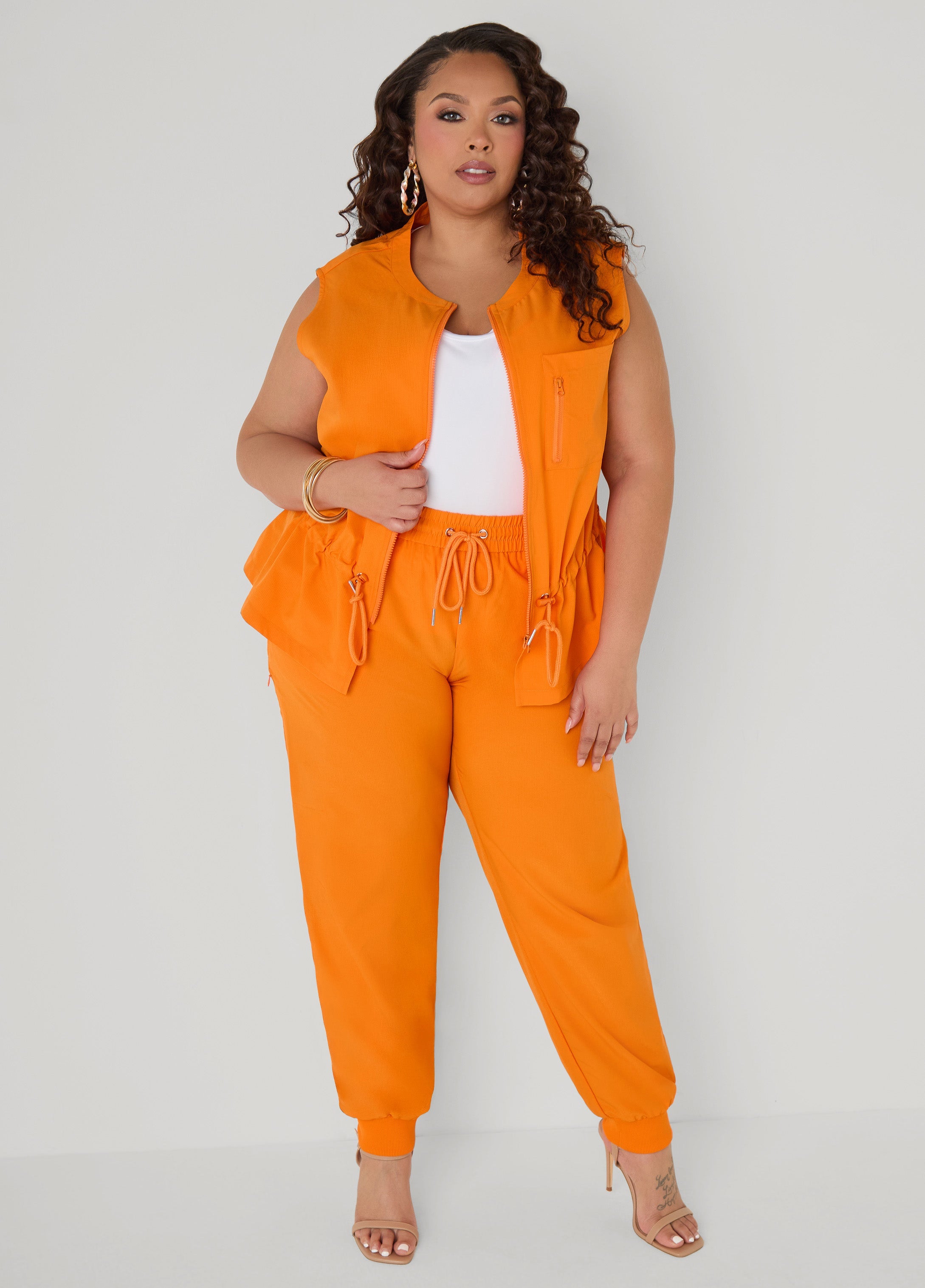 Mid Rise Drawstring Joggers Persimmon Orange | Ashley Stewart