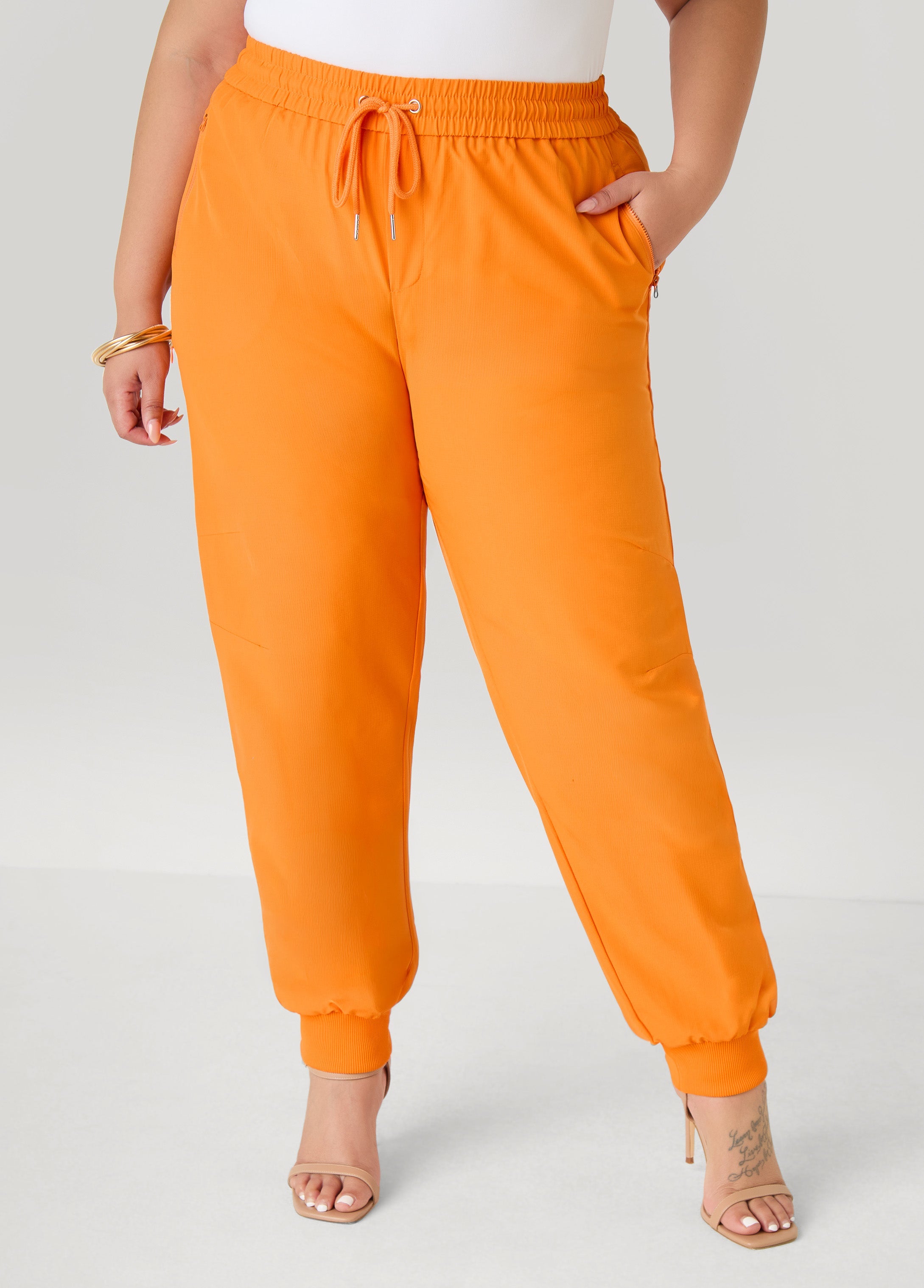 Mid Rise Drawstring Joggers Persimmon Orange | Ashley Stewart