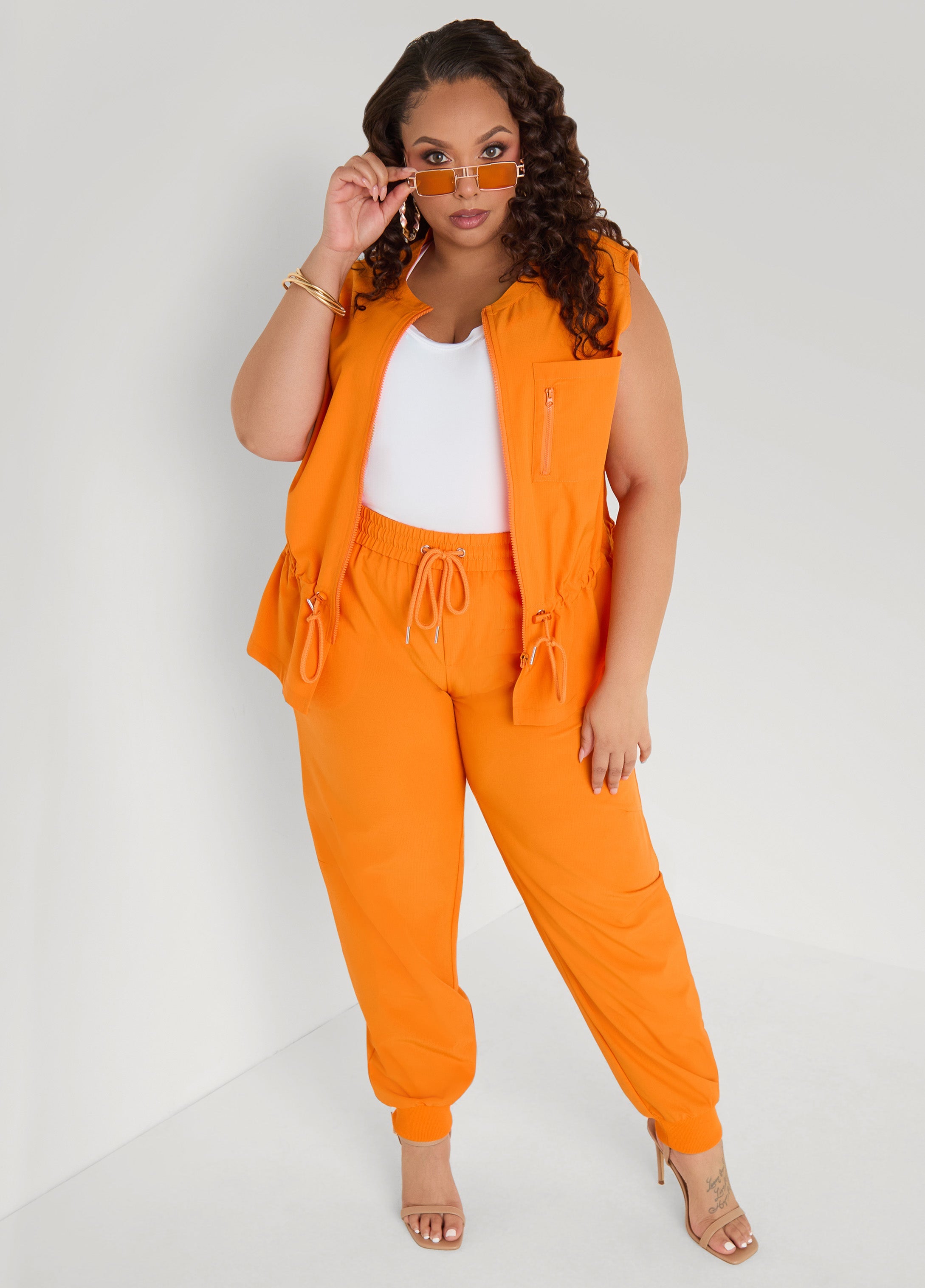 Mid Rise Drawstring Joggers Persimmon Orange | Ashley Stewart