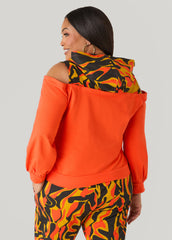 Cold Shoulder Printed Hoodie SPICY ORANGE | Ashley Stewart