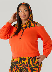 Cold Shoulder Printed Hoodie SPICY ORANGE | Ashley Stewart
