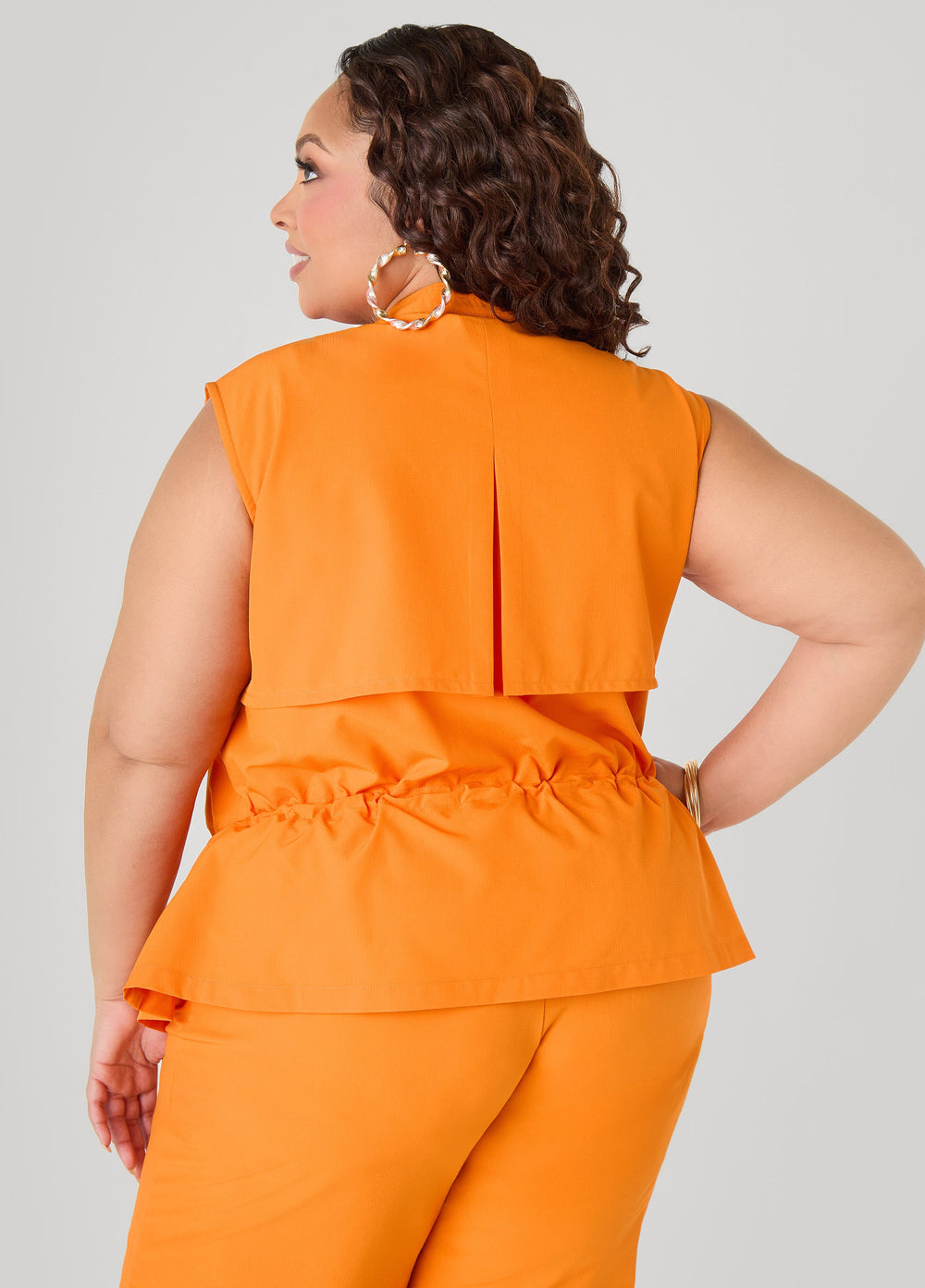 Storm Flap Drawstring Vest Persimmon Orange | Ashley Stewart