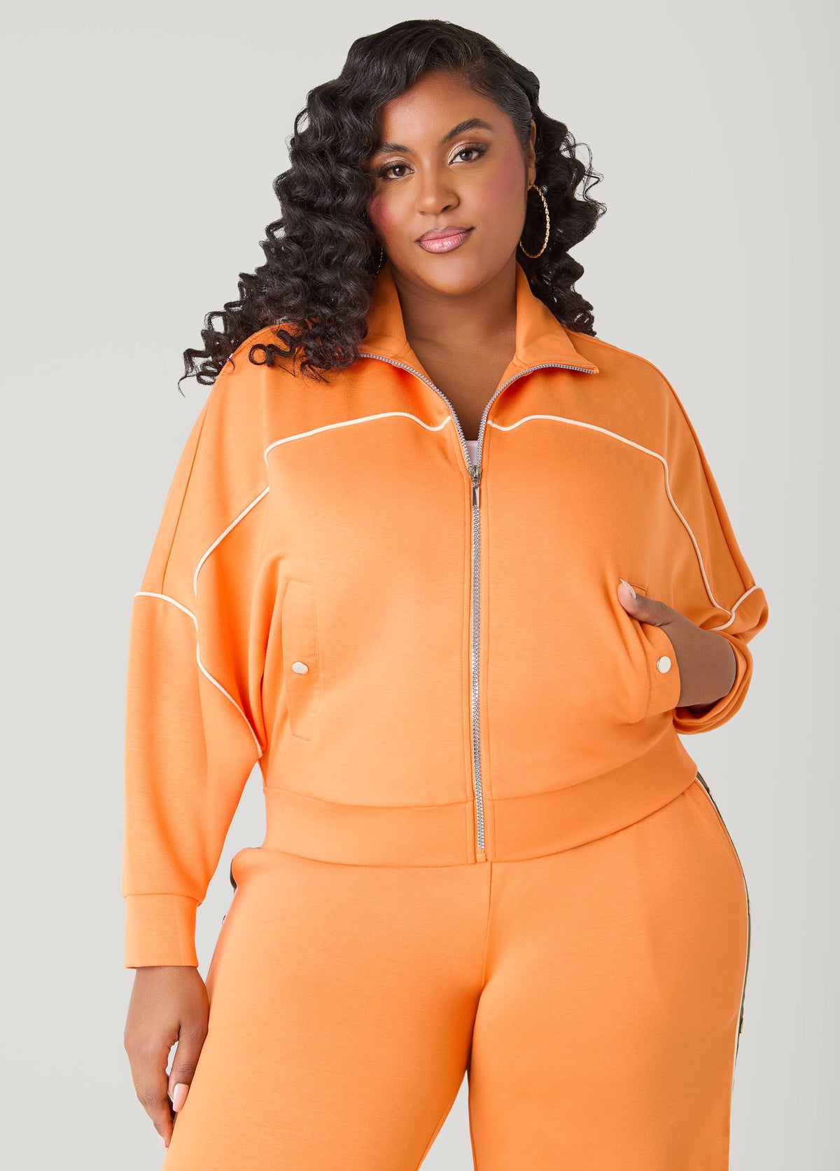 Piped Jersey Track Jacket Orange Ochre | Ashley Stewart