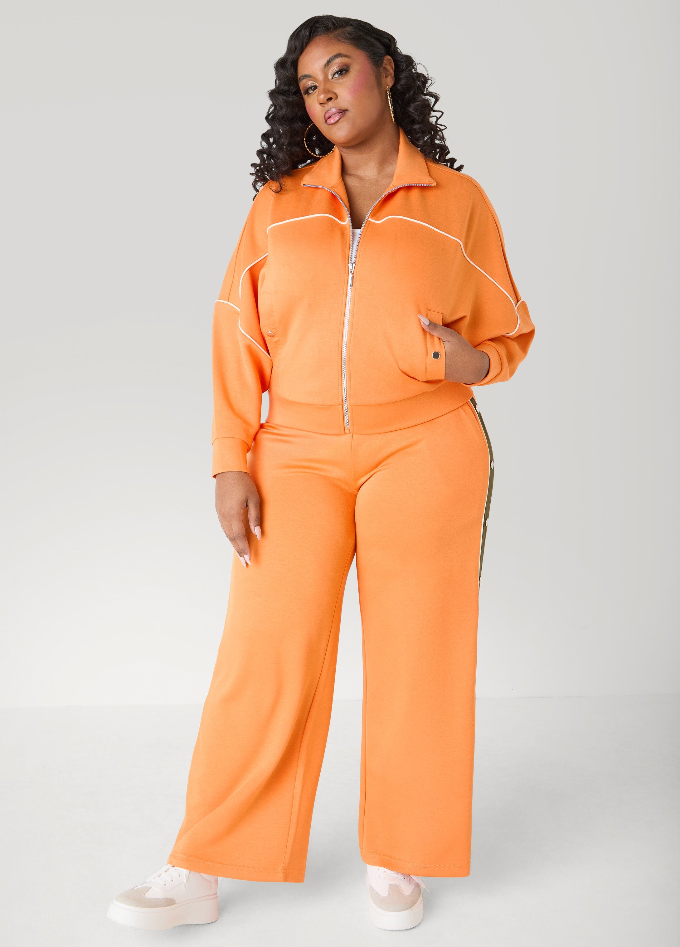 Piped Jersey Track Jacket Orange Ochre | Ashley Stewart
