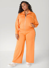 Piped Jersey Track Jacket Orange Ochre | Ashley Stewart
