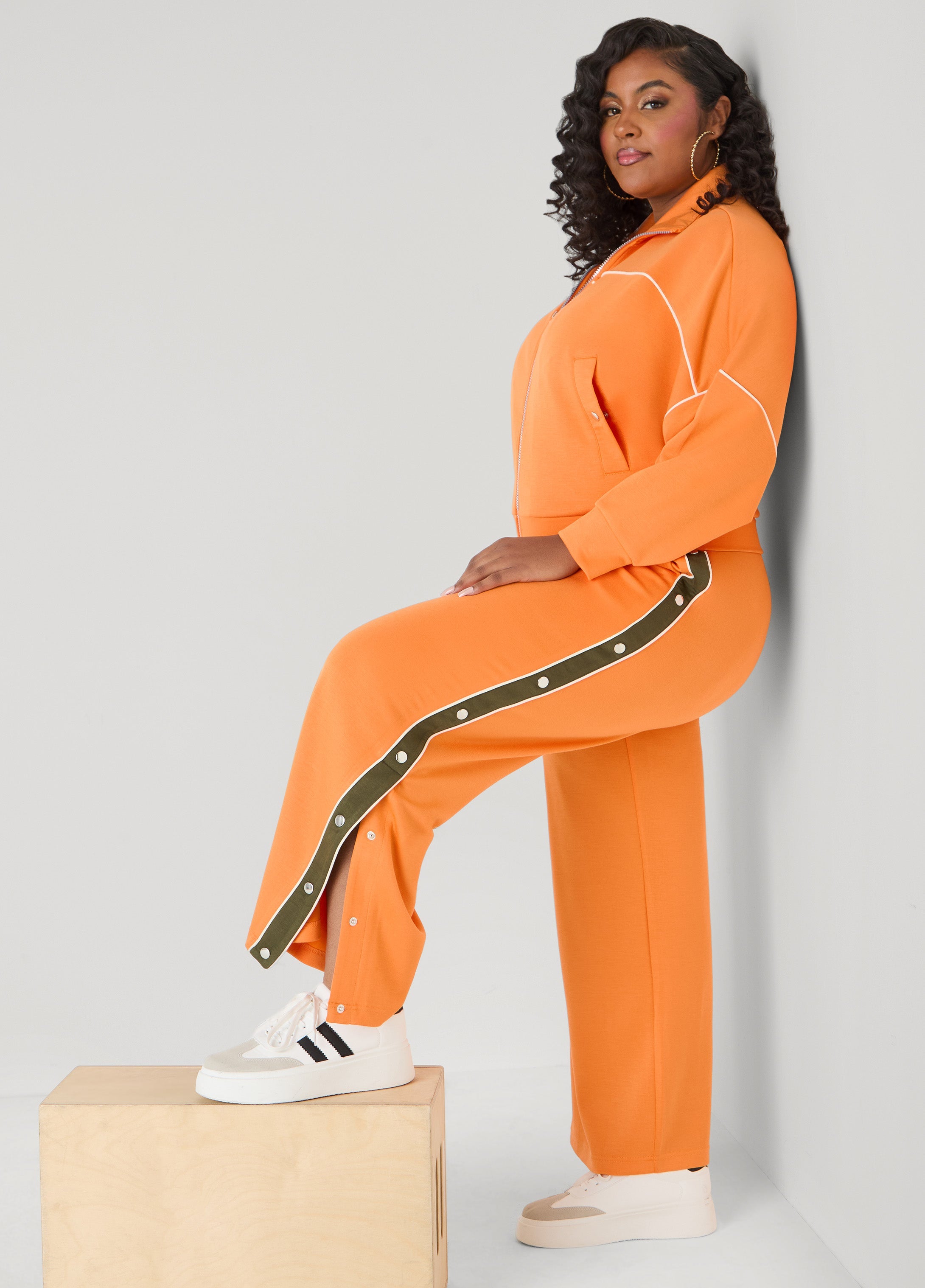 Piped Jersey Track Jacket Orange Ochre | Ashley Stewart