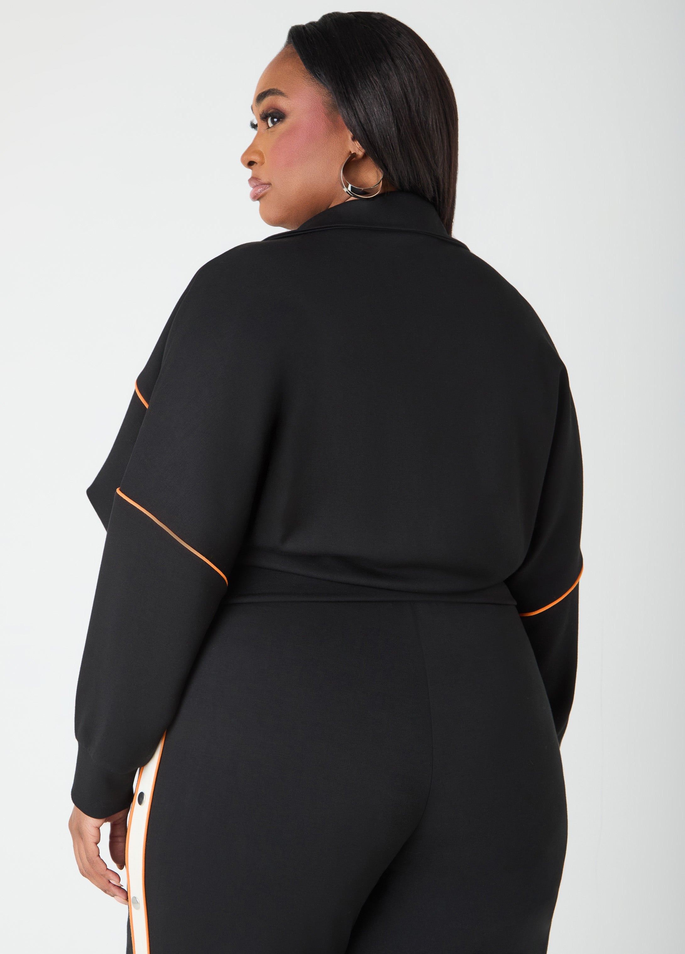 Piped Jersey Track Jacket Orange Ochre | Ashley Stewart