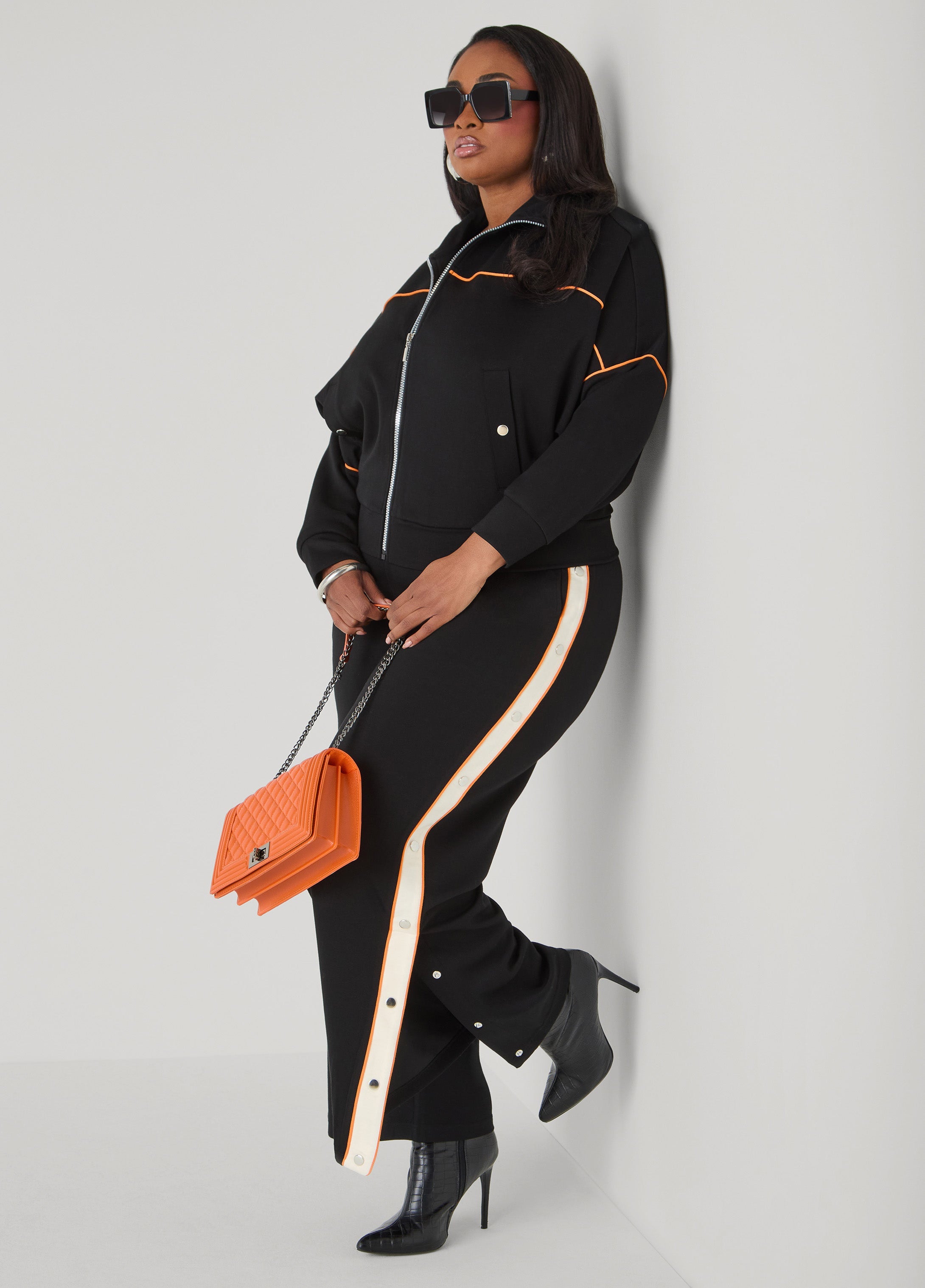 Piped Jersey Track Jacket Orange Ochre | Ashley Stewart