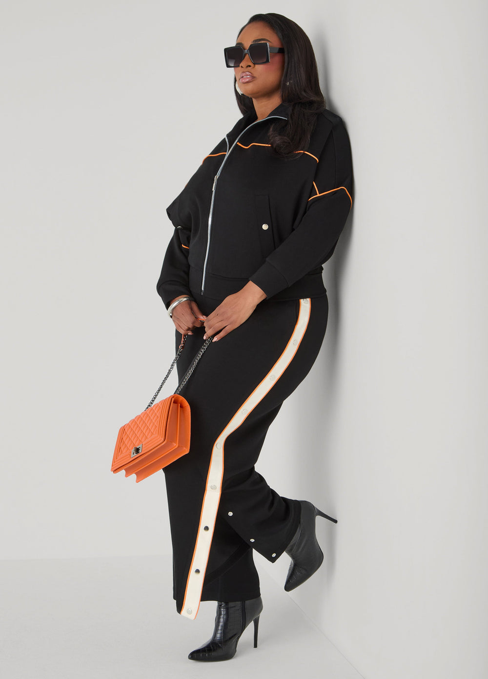 Piped Jersey Track Jacket Orange Ochre | Ashley Stewart