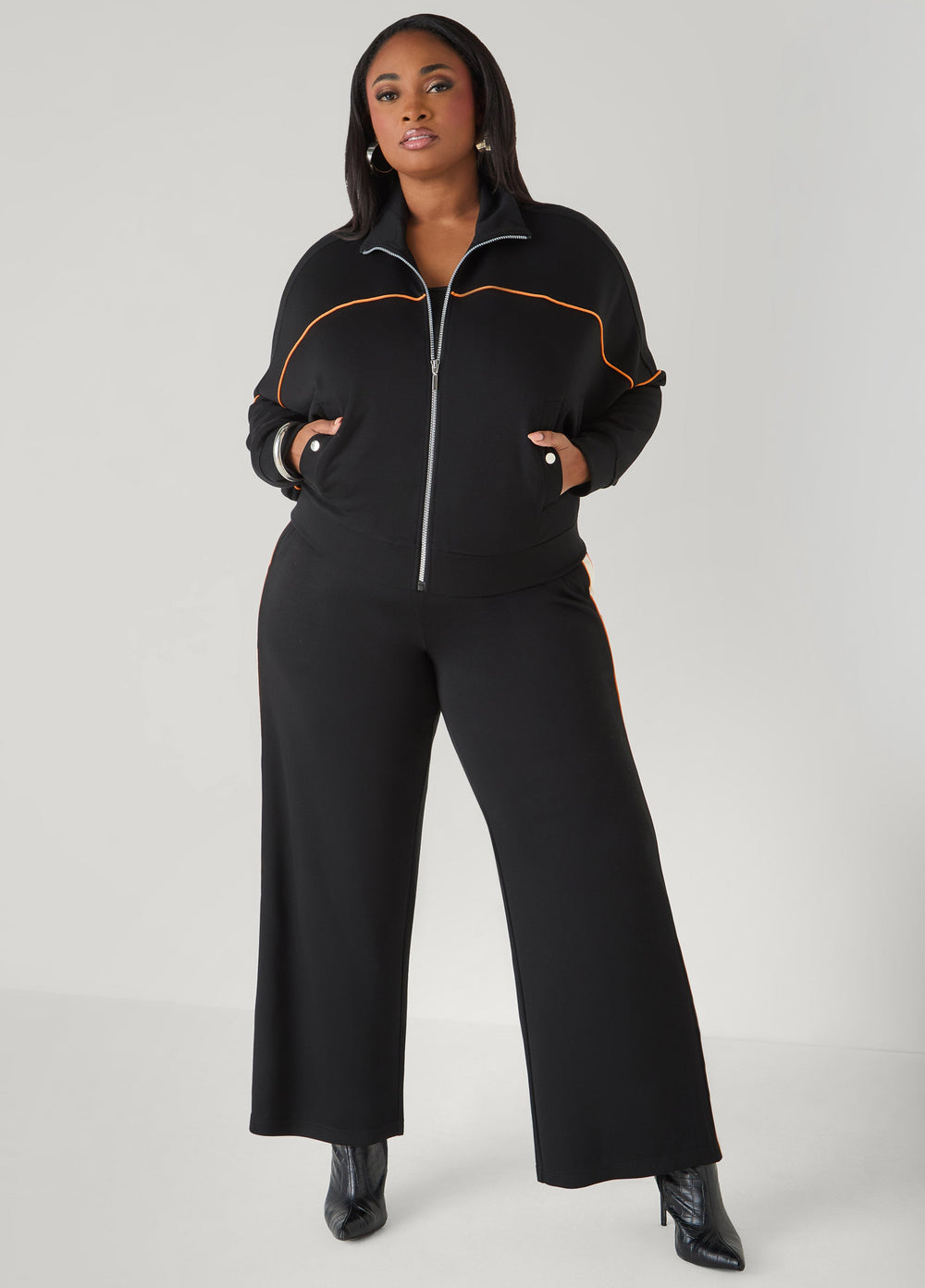 Piped Jersey Track Jacket Orange Ochre | Ashley Stewart