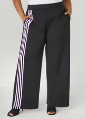 Striped Wide Leg Track Pants Black | Ashley Stewart