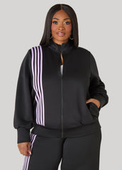 Striped Zip Front Track Jacket Black | Ashley Stewart