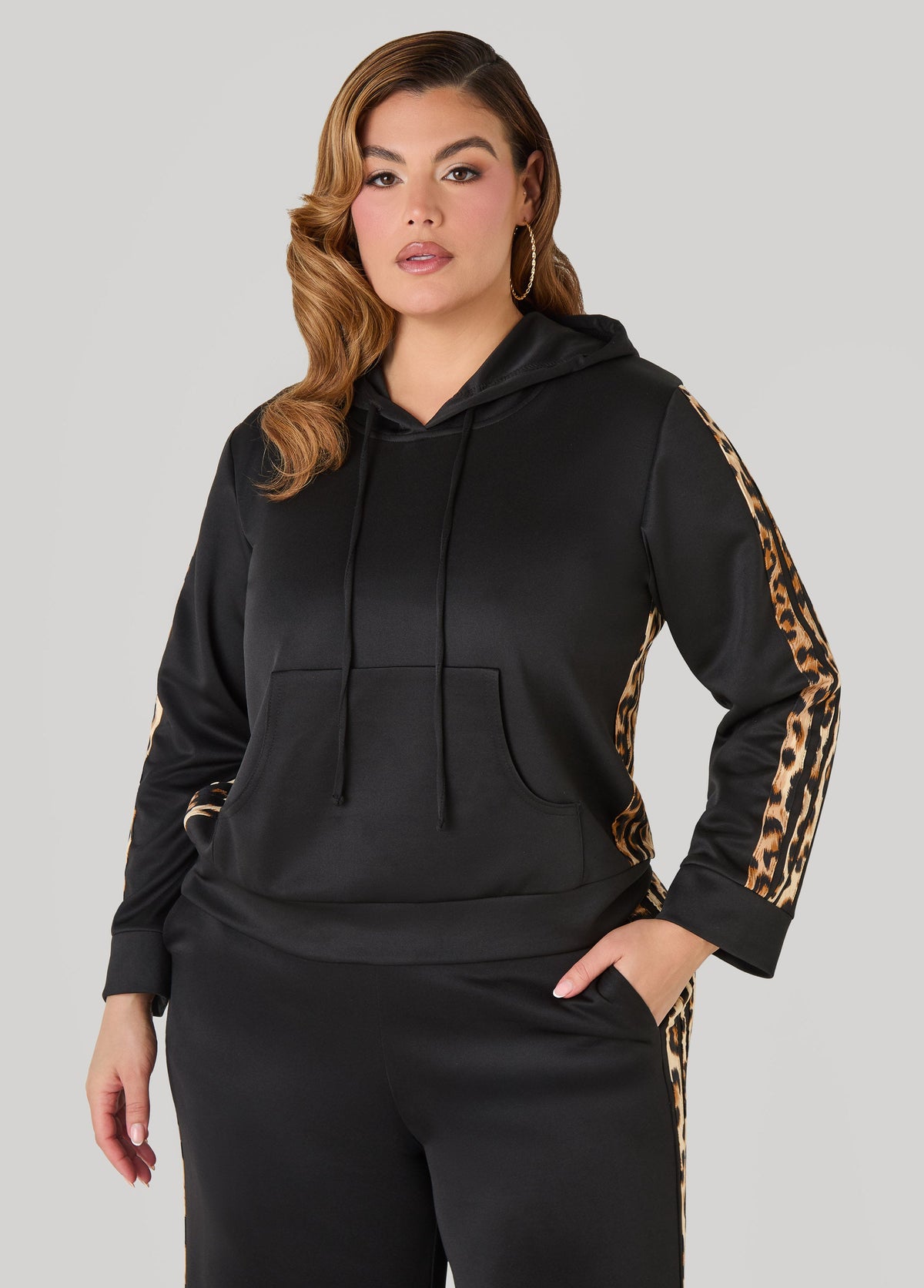 Animal Striped Hoodie Black | Ashley Stewart