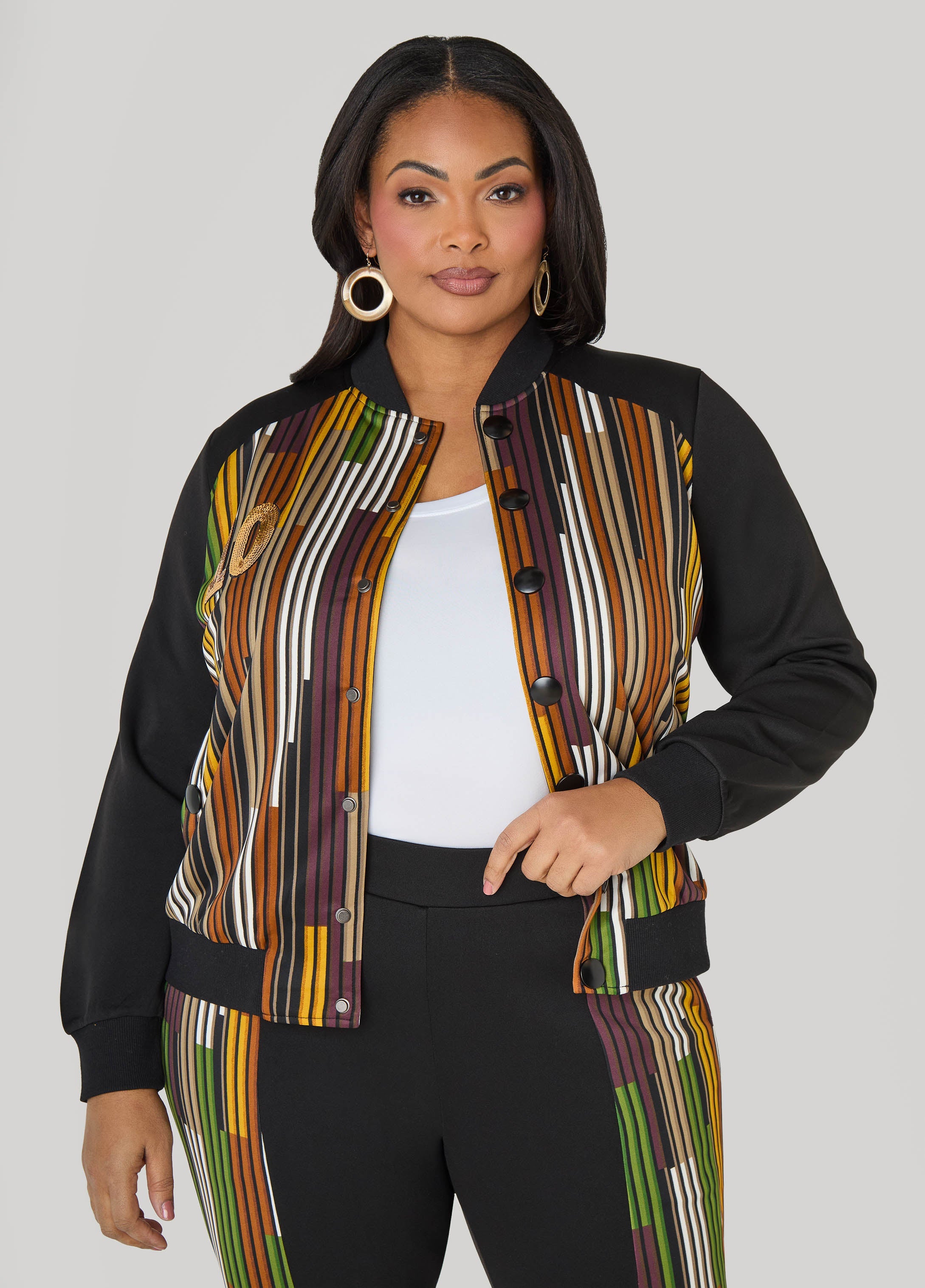 10 Appliqued Striped Track Jacket Multi | Ashley Stewart