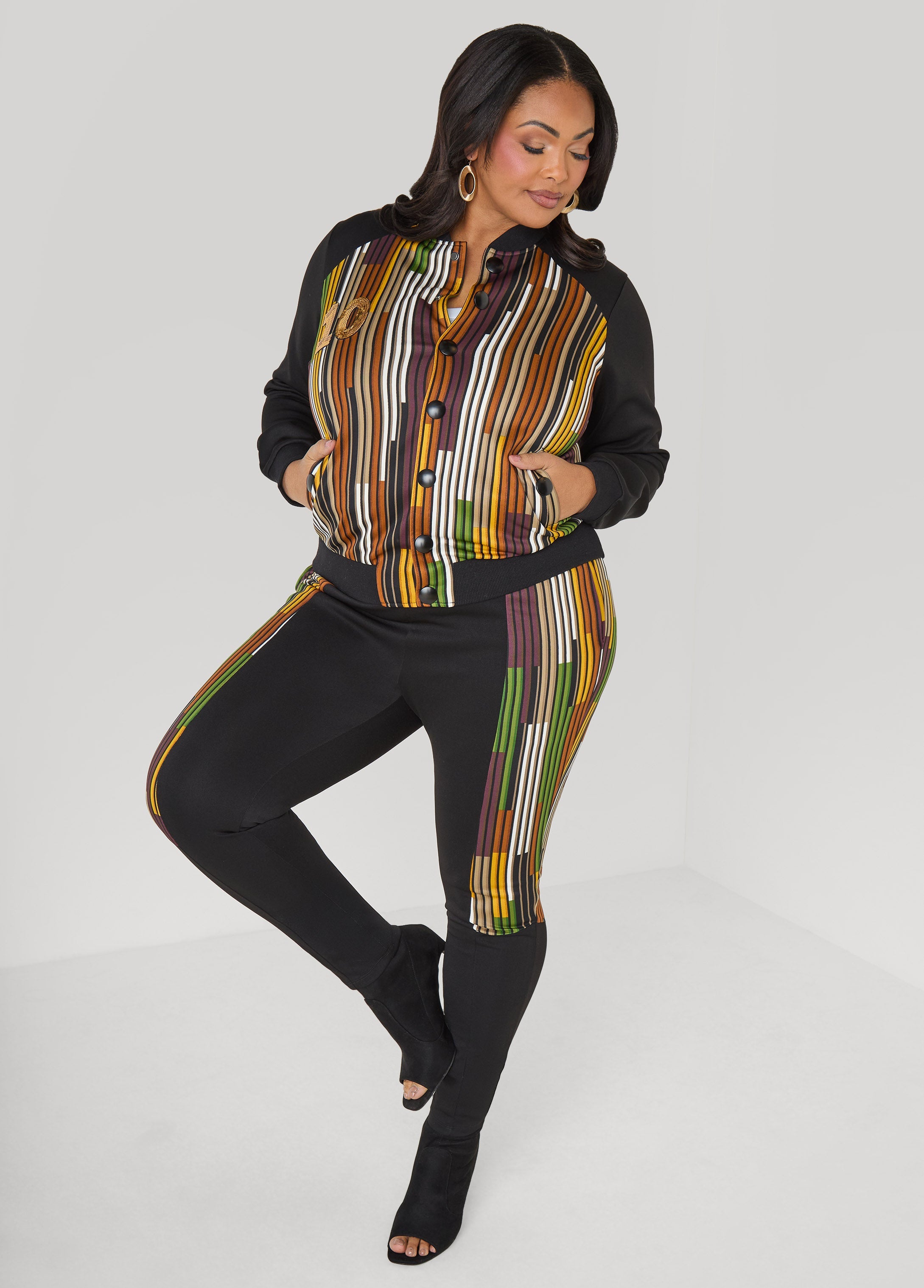 10 Appliqued Striped Track Jacket Multi | Ashley Stewart