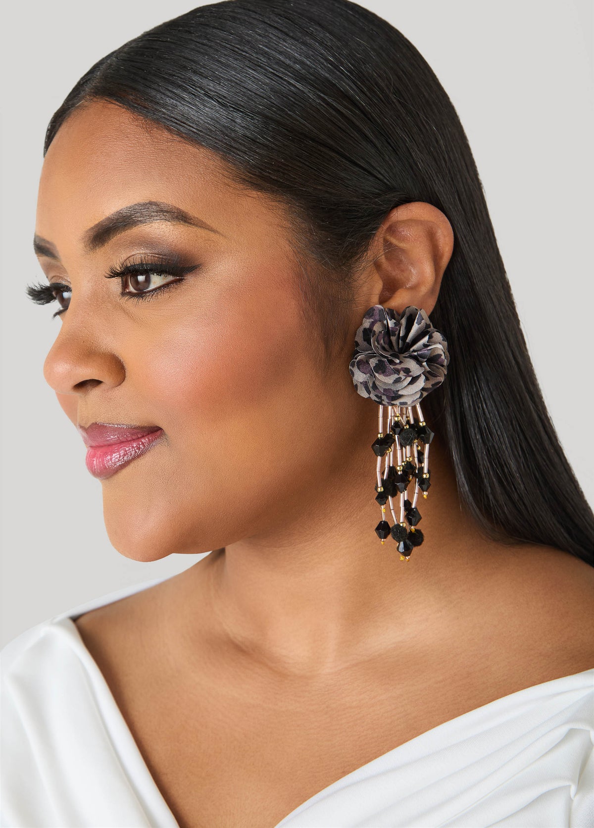 Animal Print Flower Earrings Brown Animal | Ashley Stewart