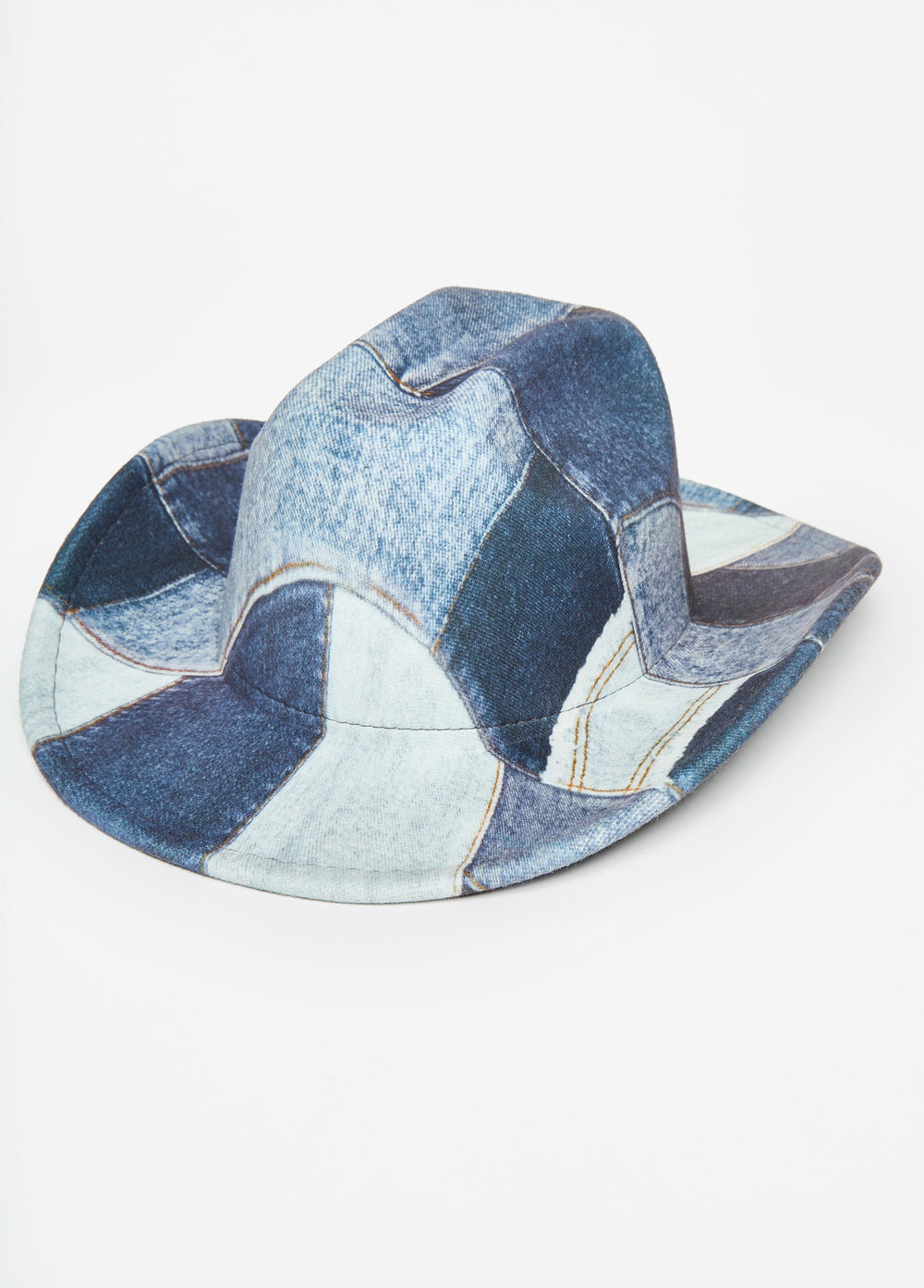 Patchwork Denim Print Fedora Denim | Ashley Stewart