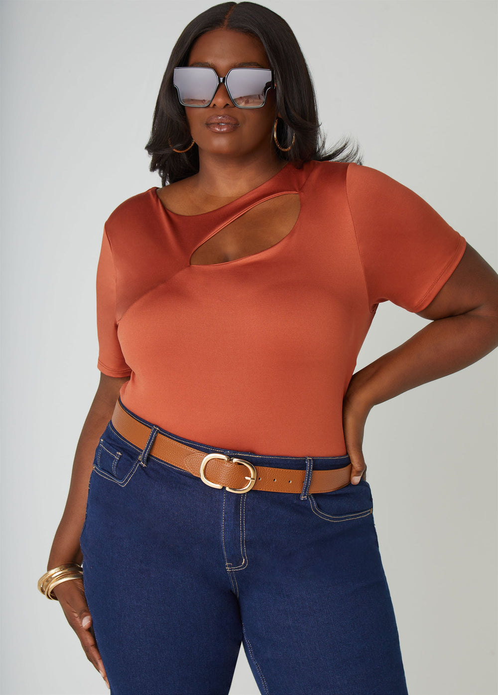 Buckled Faux Leather Waist Belt Cognac | Ashley Stewart