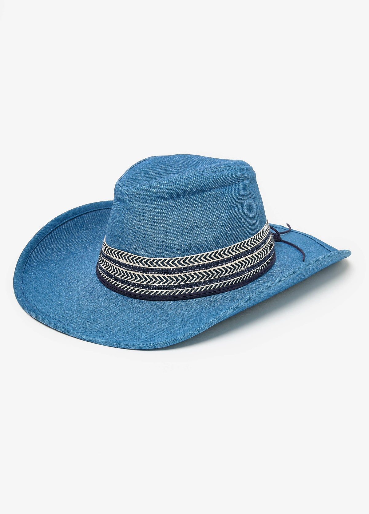 Chevron Trimmed Denim Cowboy Hat Denim | Ashley Stewart