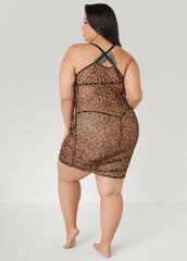 Ruched Animal Mesh Chemise Set Brown Animal | Ashley Stewart