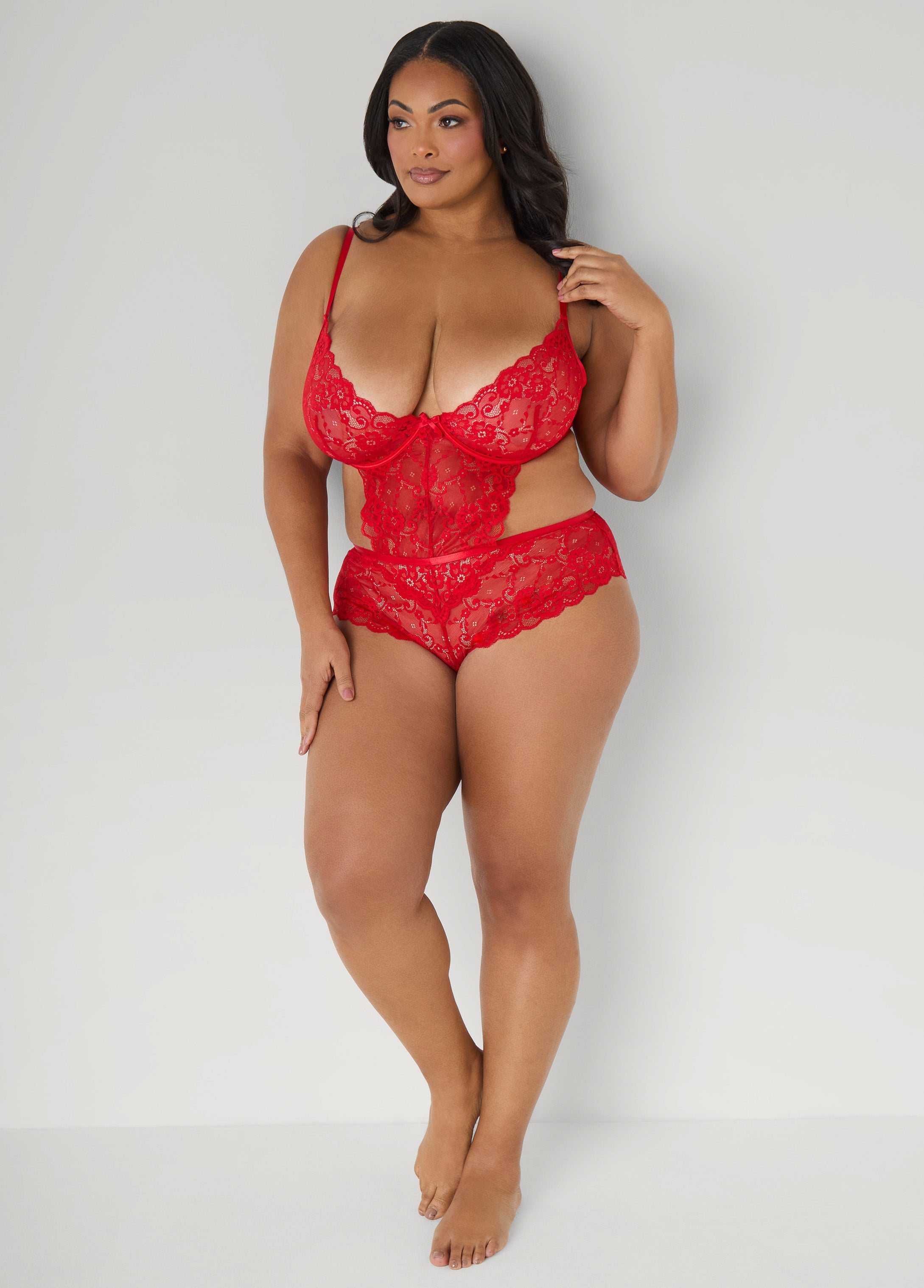 Crotchless Lace Bodysuit Red | Ashley Stewart