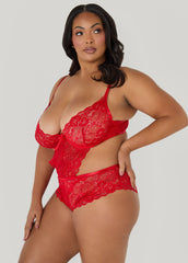 Crotchless Lace Bodysuit Red | Ashley Stewart