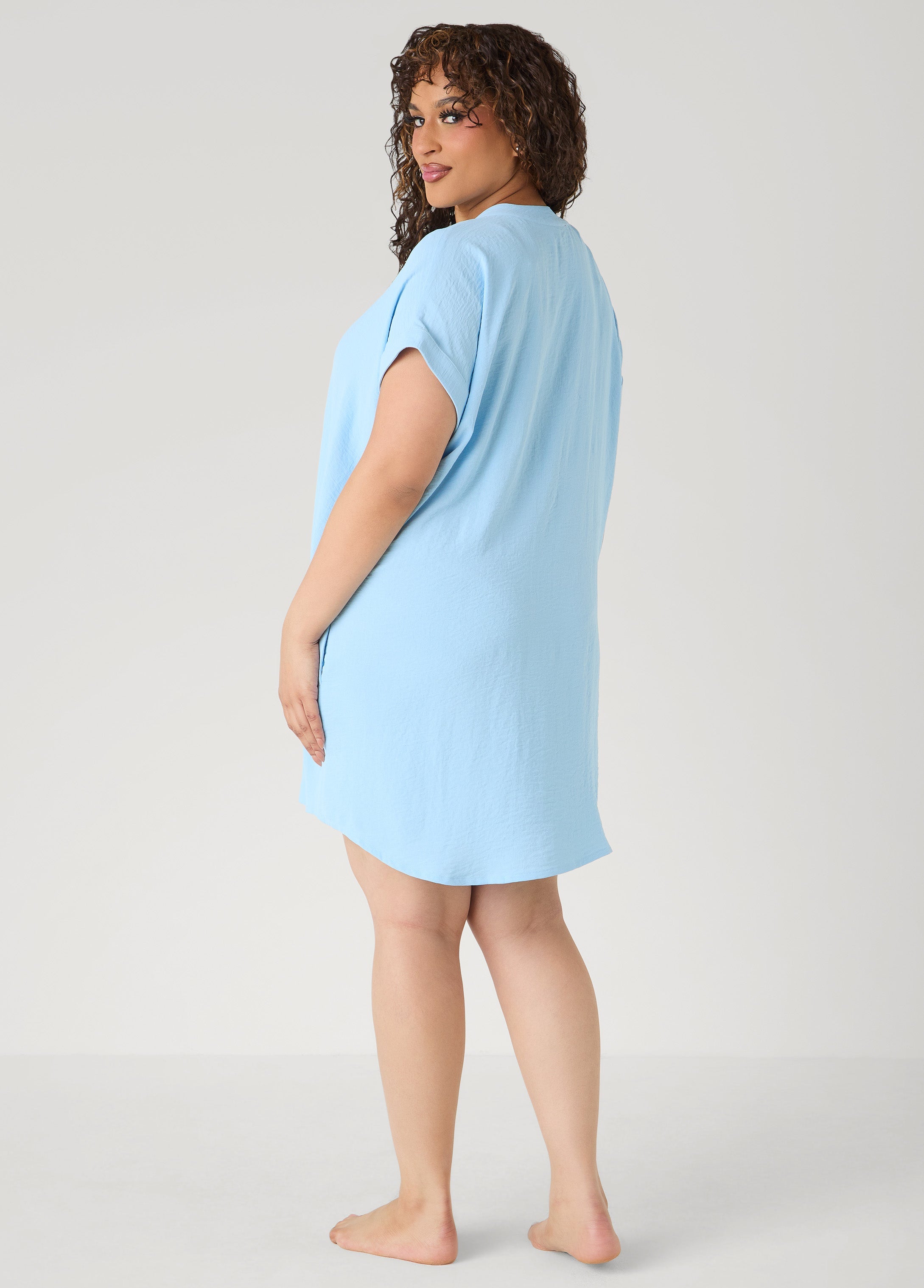 Textured V Neck Sleepshirt Light Pastel Blue | Ashley Stewart