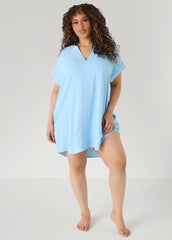 Textured V Neck Sleepshirt Light Pastel Blue | Ashley Stewart