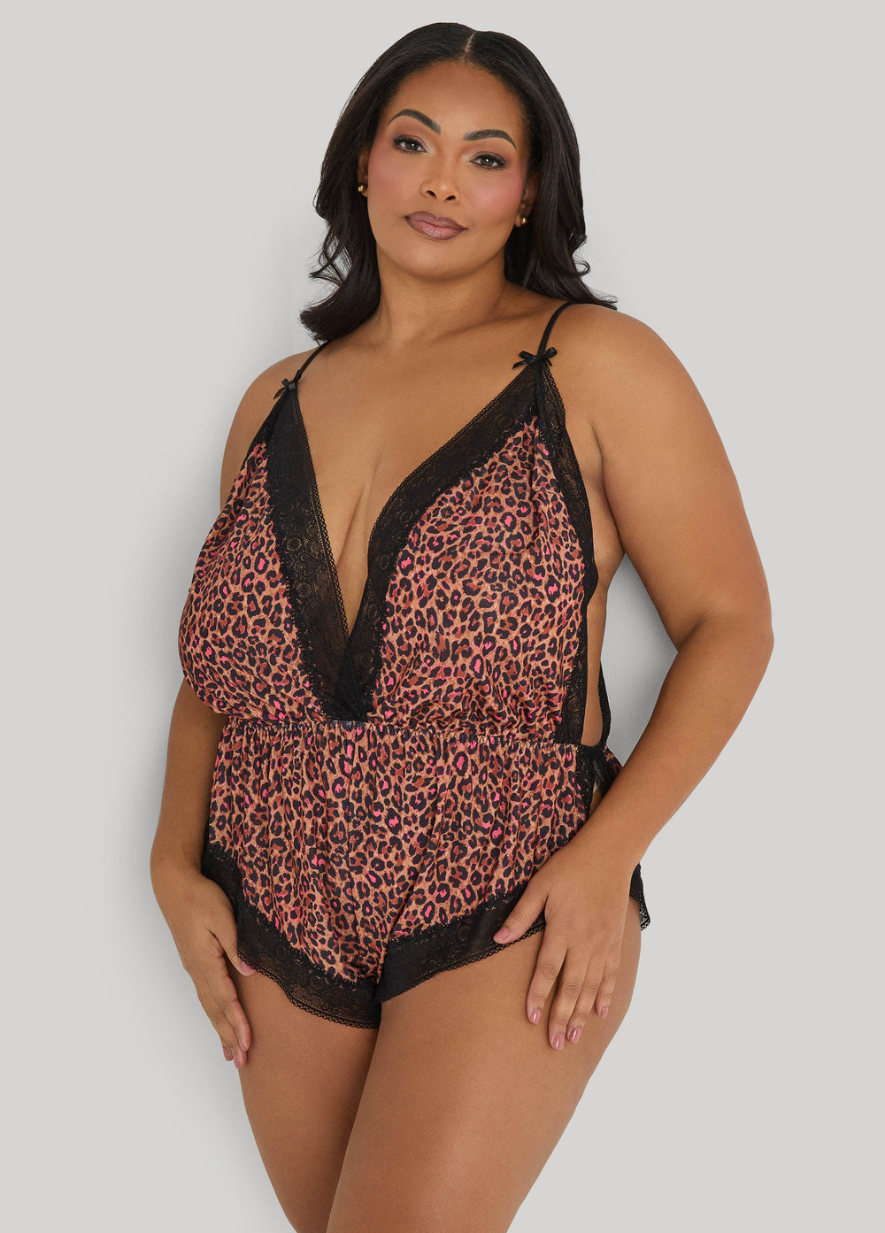 Leopard Print Lingerie Romper Brown Animal | Ashley Stewart