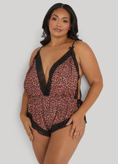 Leopard Print Lingerie Romper Brown Animal | Ashley Stewart