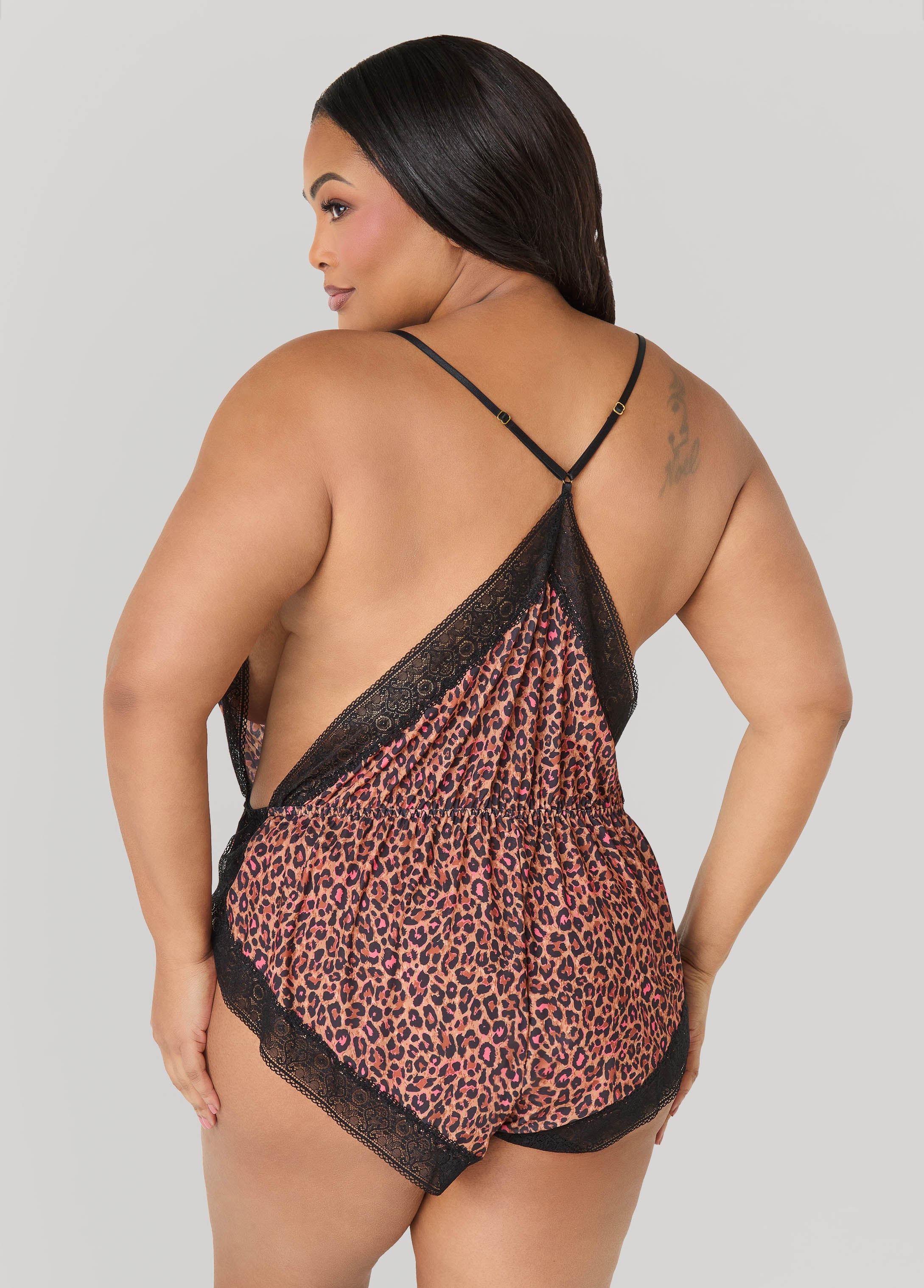Leopard Print Lingerie Romper Brown Animal | Ashley Stewart