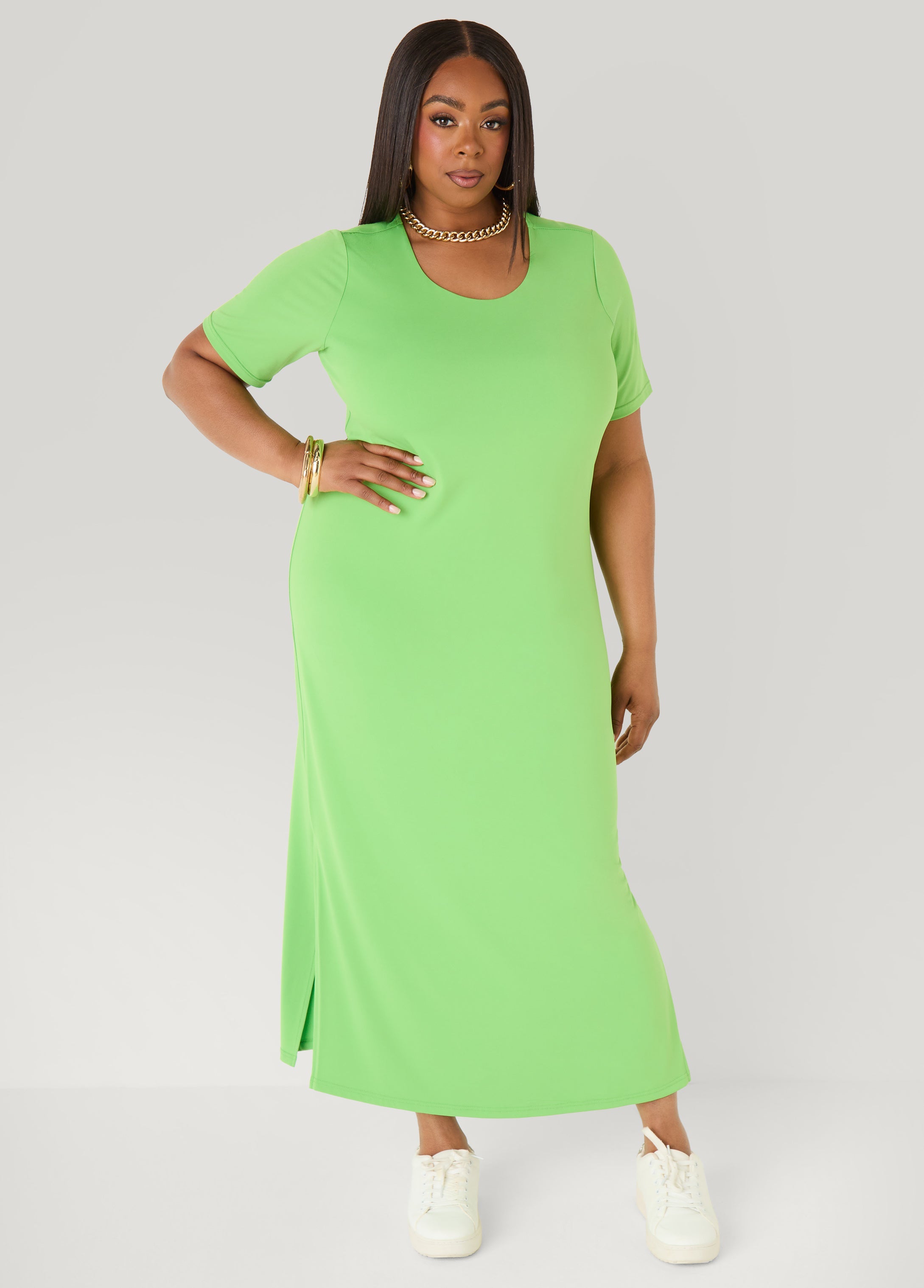 Stretch Knit T Shirt Maxi Dress Bright Green | Ashley Stewart