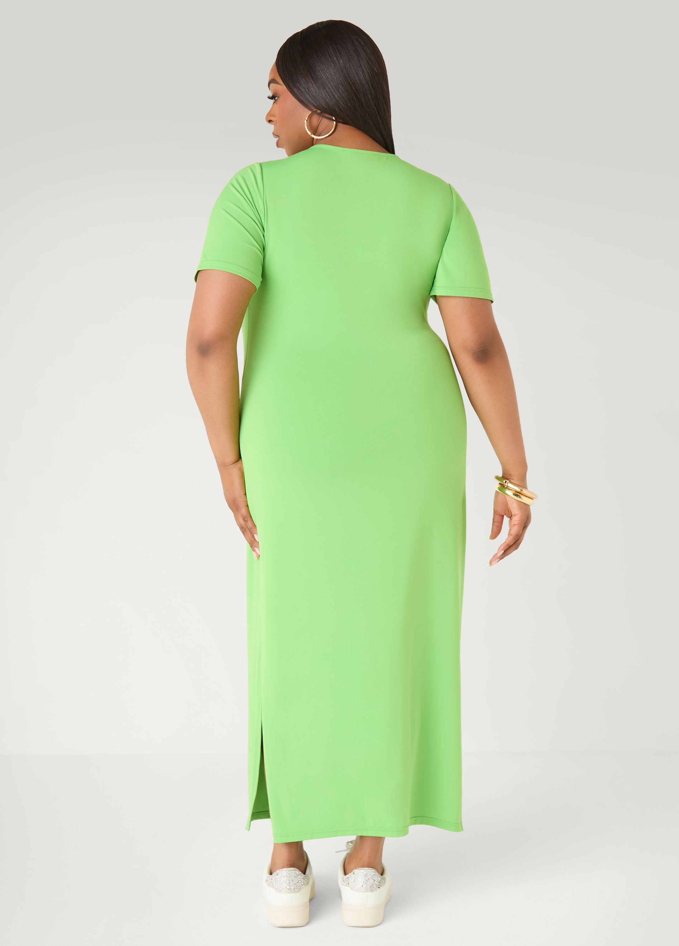 Stretch Knit T Shirt Maxi Dress Bright Green | Ashley Stewart