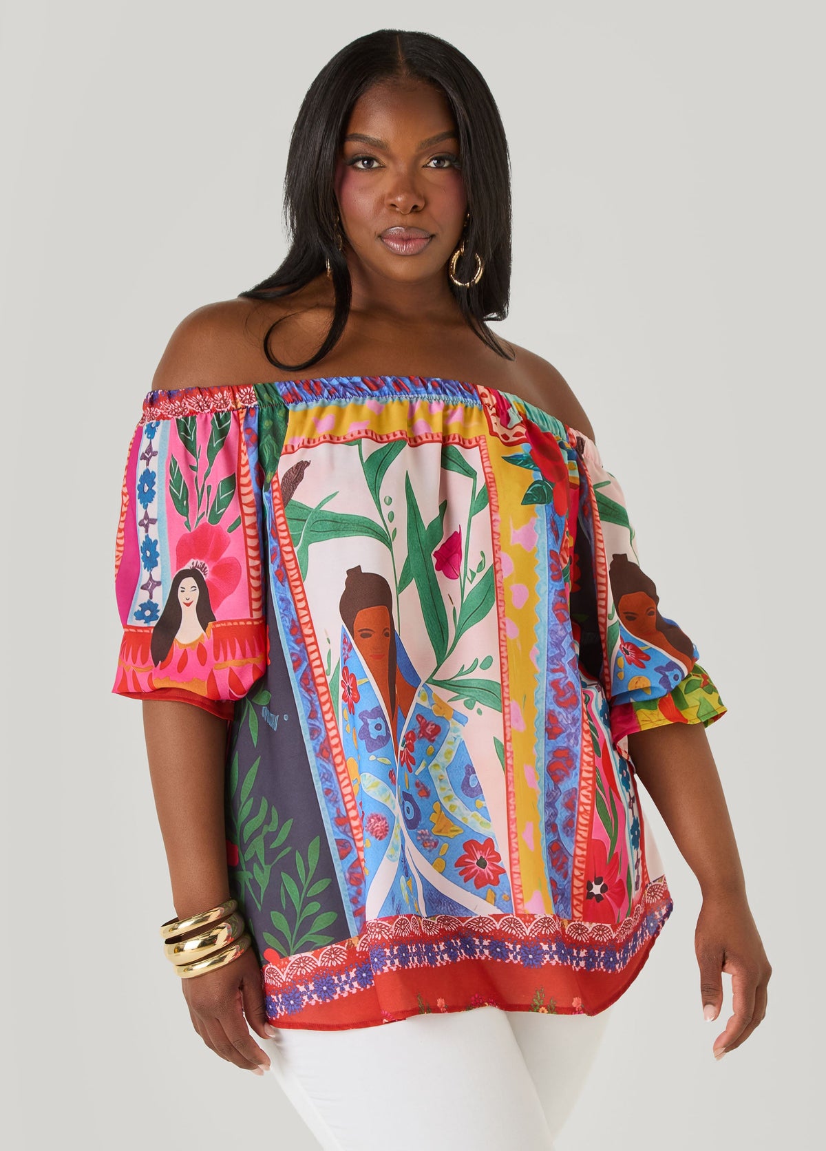 Off The Shoulder Printed Blouse Multi | Ashley Stewart