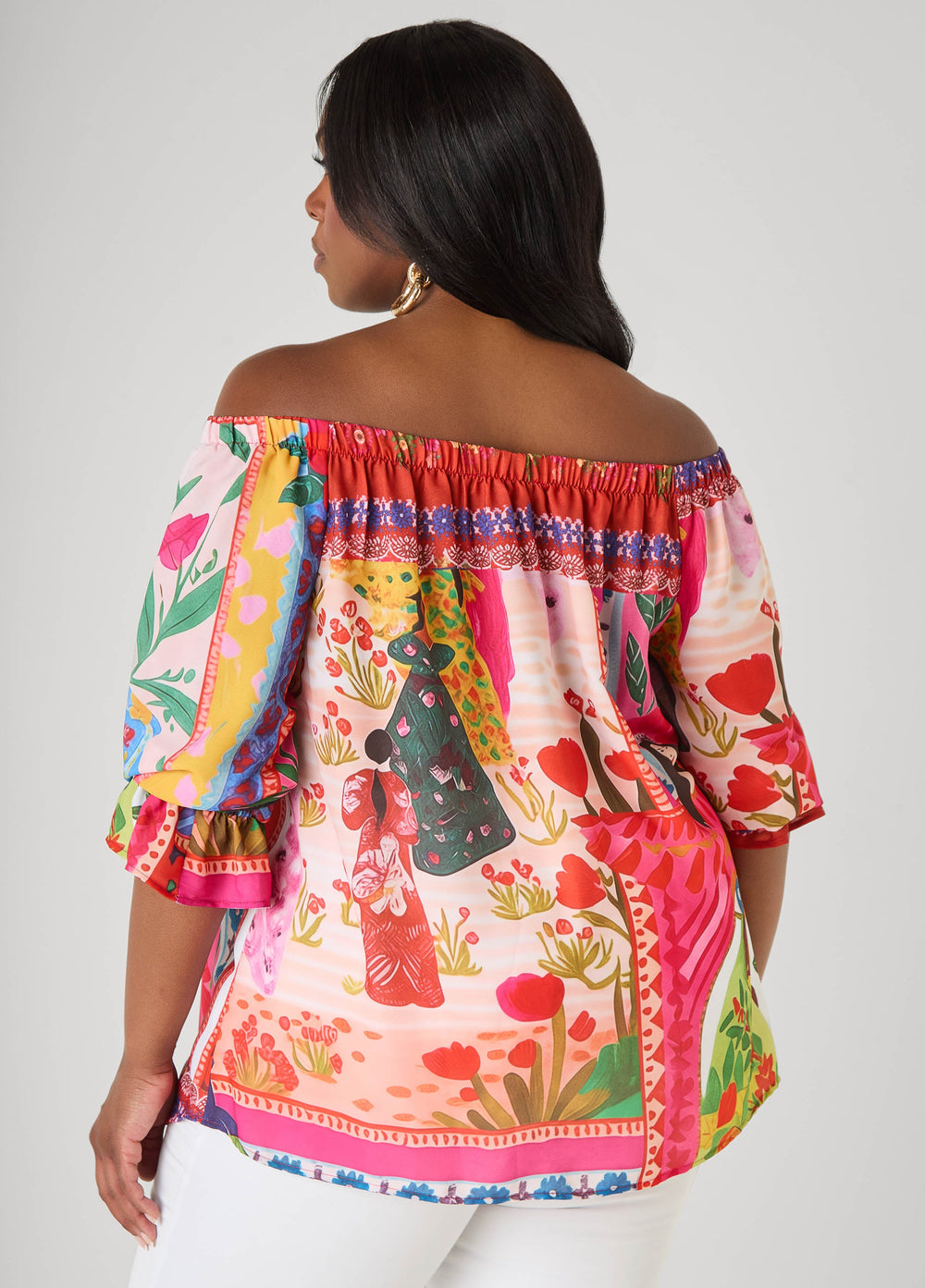 Off The Shoulder Printed Blouse Multi | Ashley Stewart