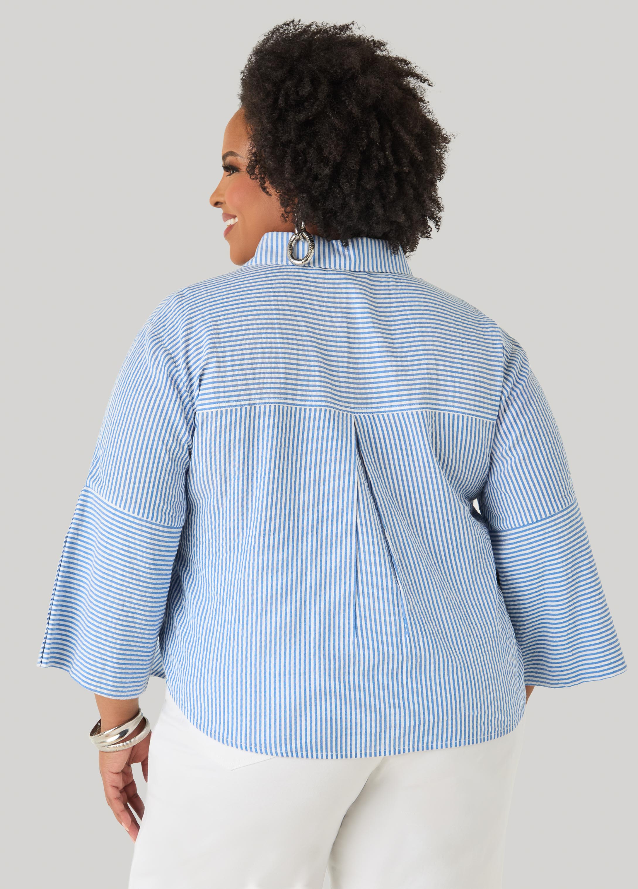 Seersucker Cotton Shirt Blue | Ashley Stewart