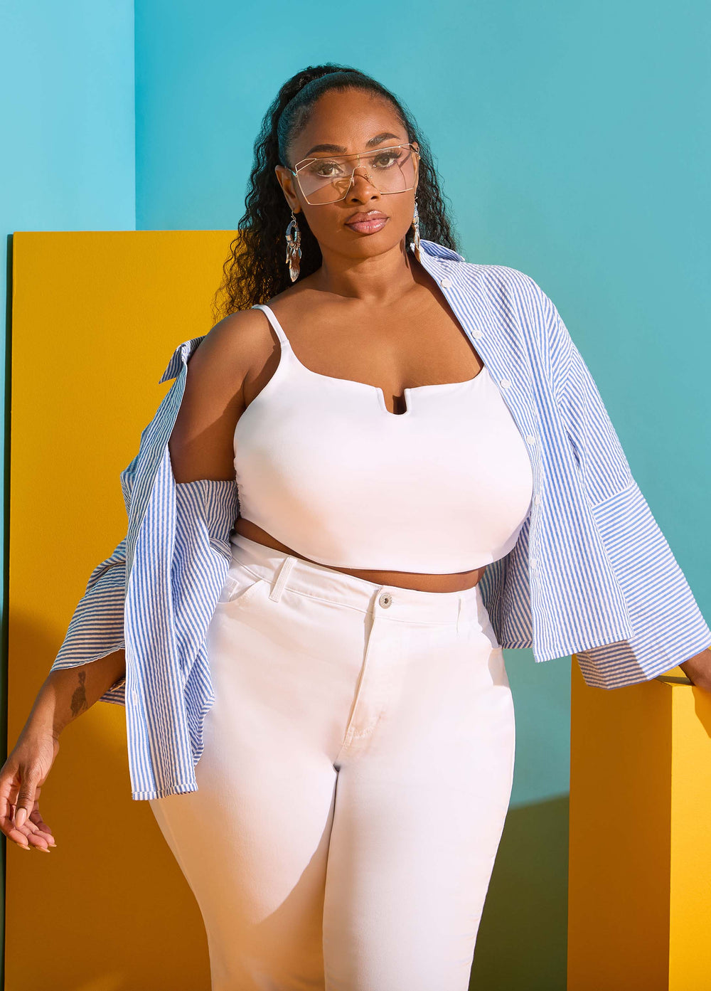 Seersucker Cotton Shirt Blue | Ashley Stewart