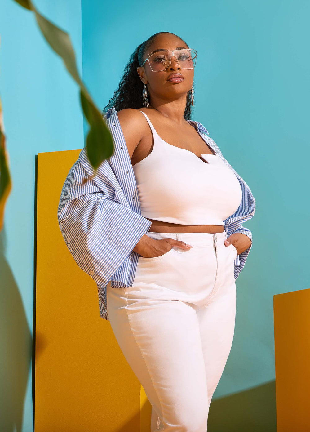 Seersucker Cotton Shirt Blue | Ashley Stewart